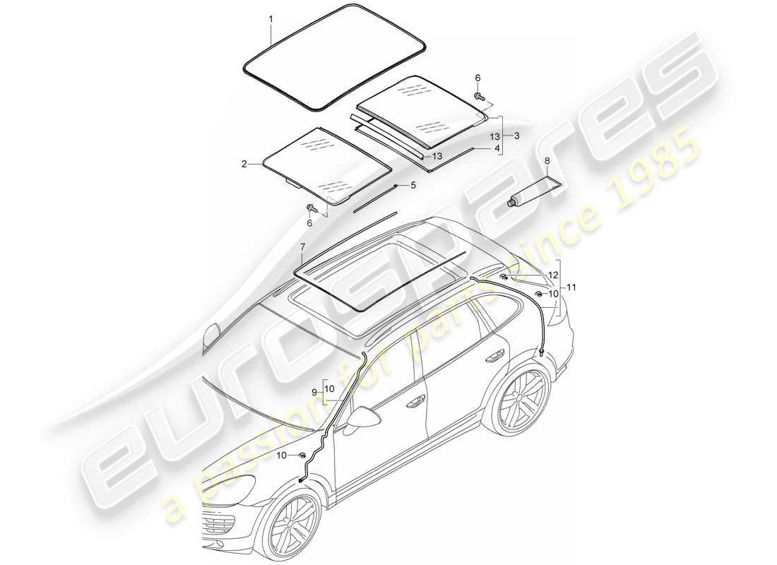 porsche 2011 (cayenne e2 92a) glass roof part diagram