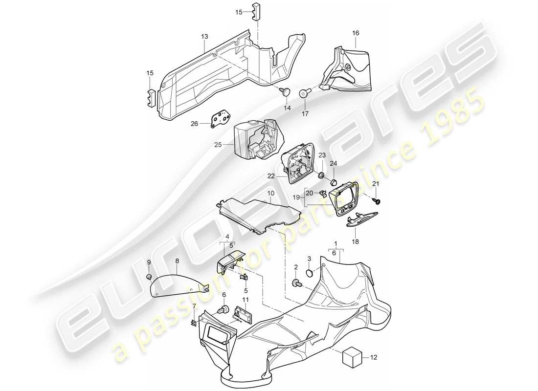 porsche 2005 (987 boxster) luggage compartment part diagram