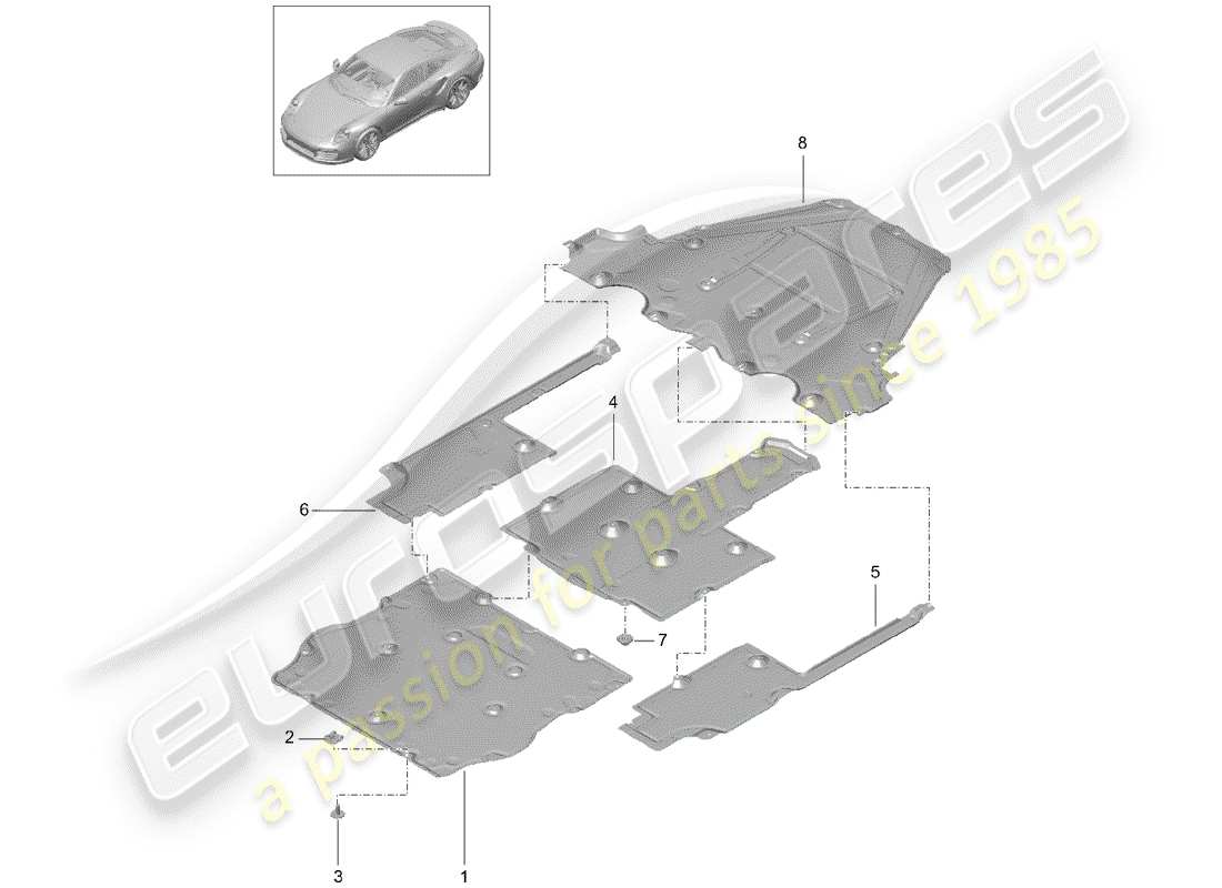 porsche 2015 (991-1 turbo) underbody lining part diagram
