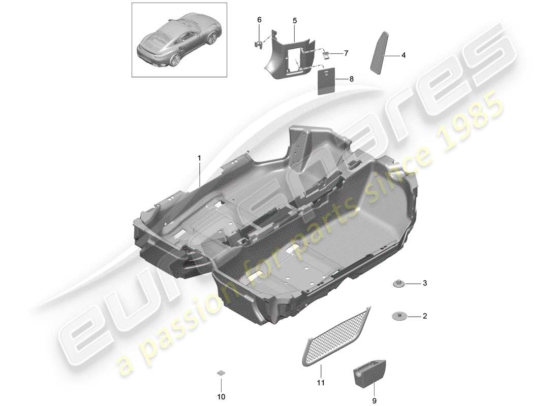 porsche 2015 (991-1 turbo) floor cover part diagram