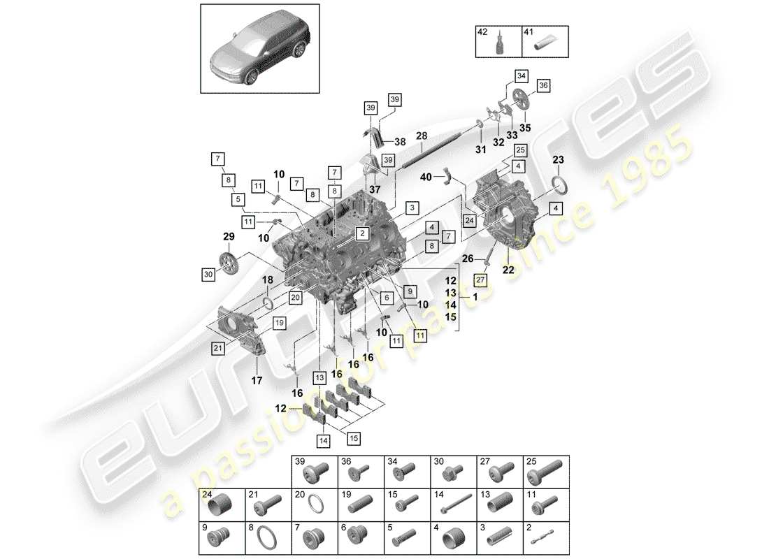 porsche 2018 (cayenne e3 9ya/9yb) crankcase part diagram