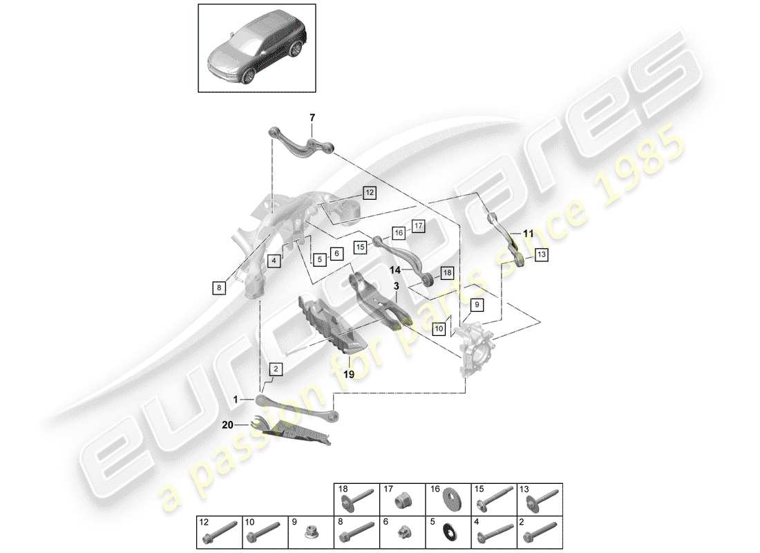 porsche 2018 (cayenne e3 9ya/9yb) track control arm part diagram