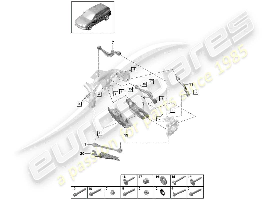 porsche cayenne e3 (2018) track control arm part diagram