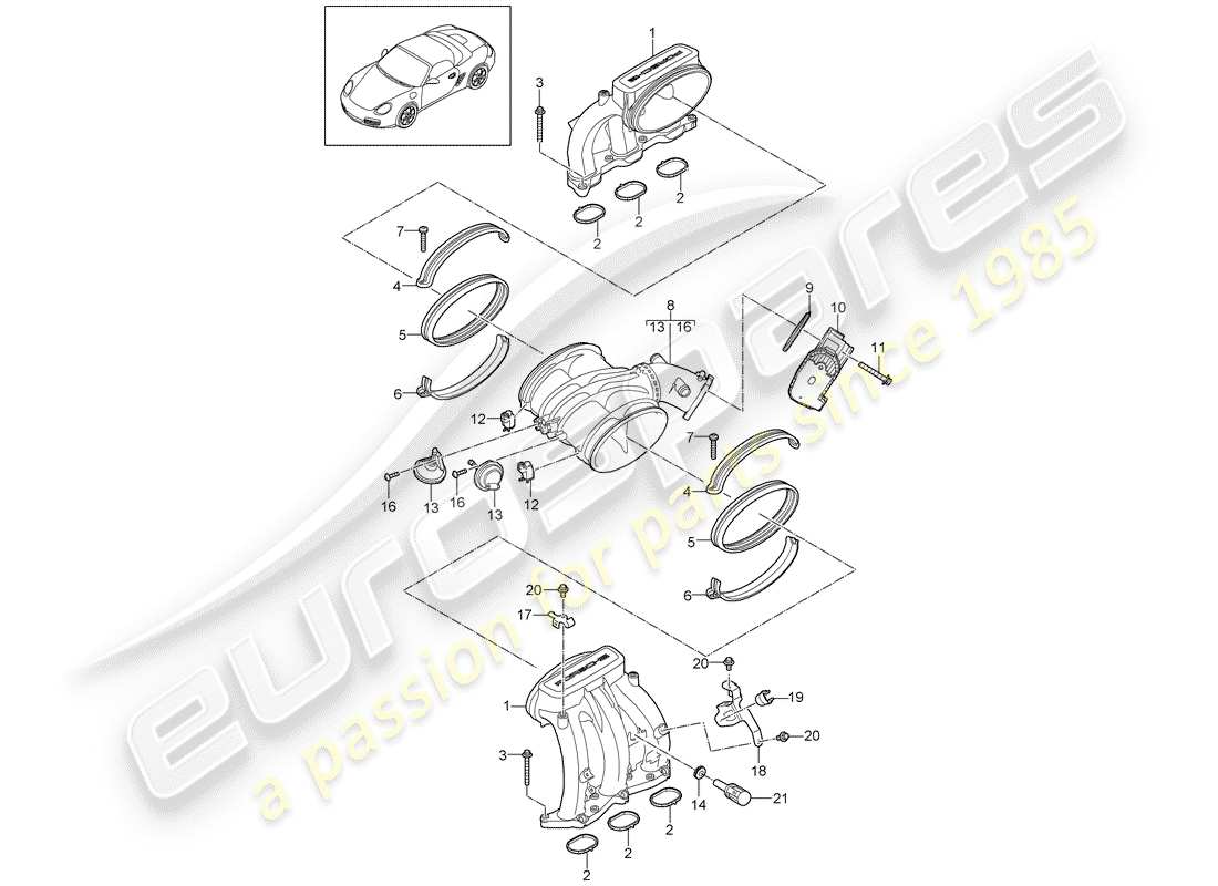 porsche boxster 987 (2012) intake air distributor part diagram