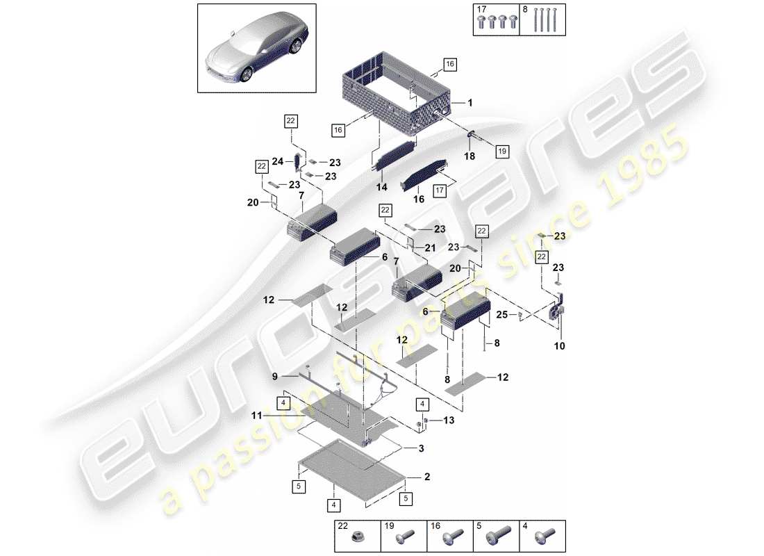 porsche 2020 (cayenne e3 9ya/9yb) hybrid battery part diagram