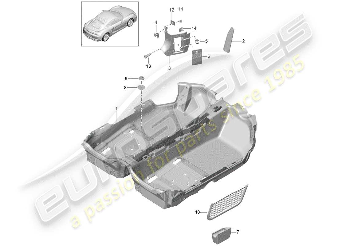porsche 2016 (981 cayman gt4) floor cover part diagram