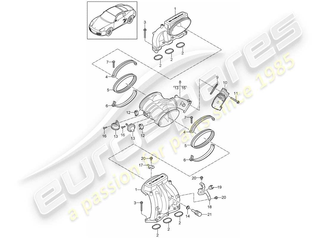 porsche 2011 (987 cayman) intake air distributor part diagram