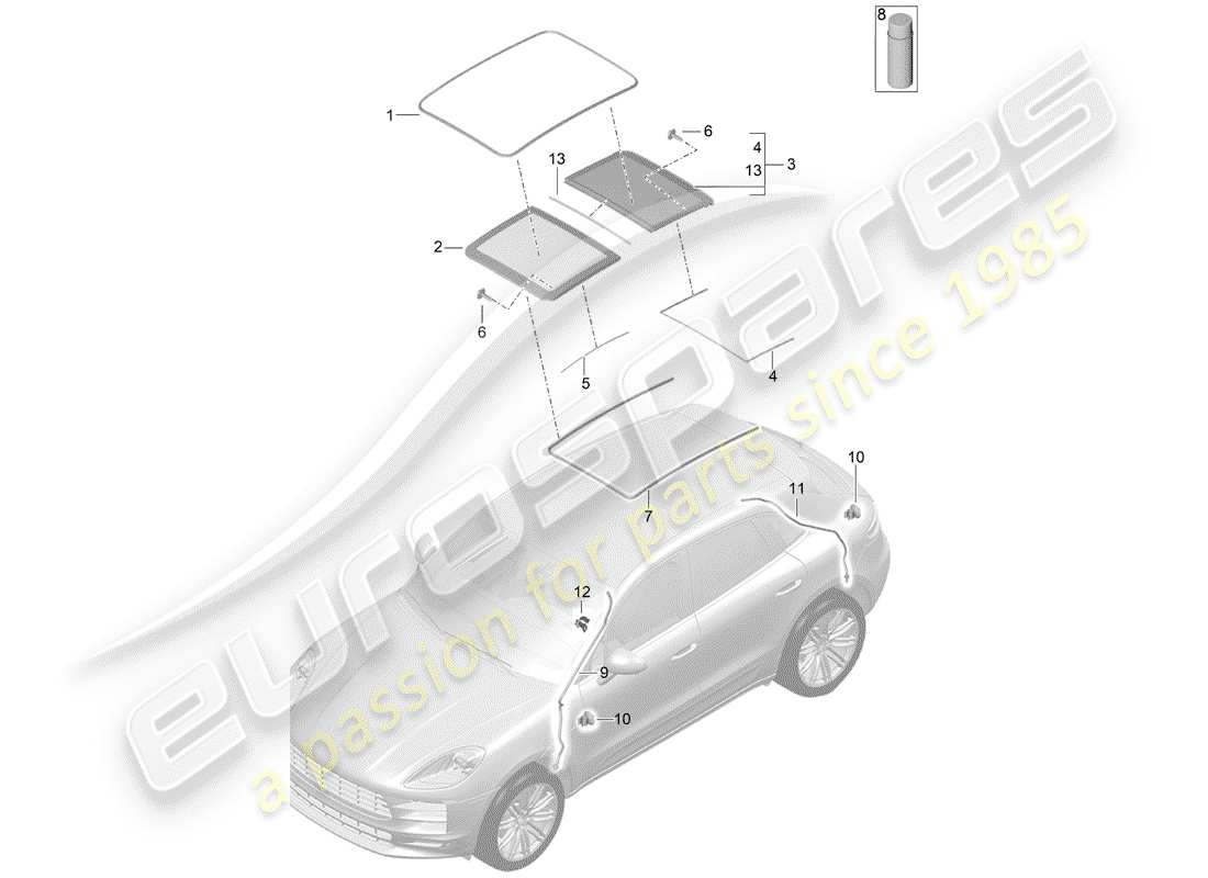 porsche 2019 (macan) glass roof part diagram