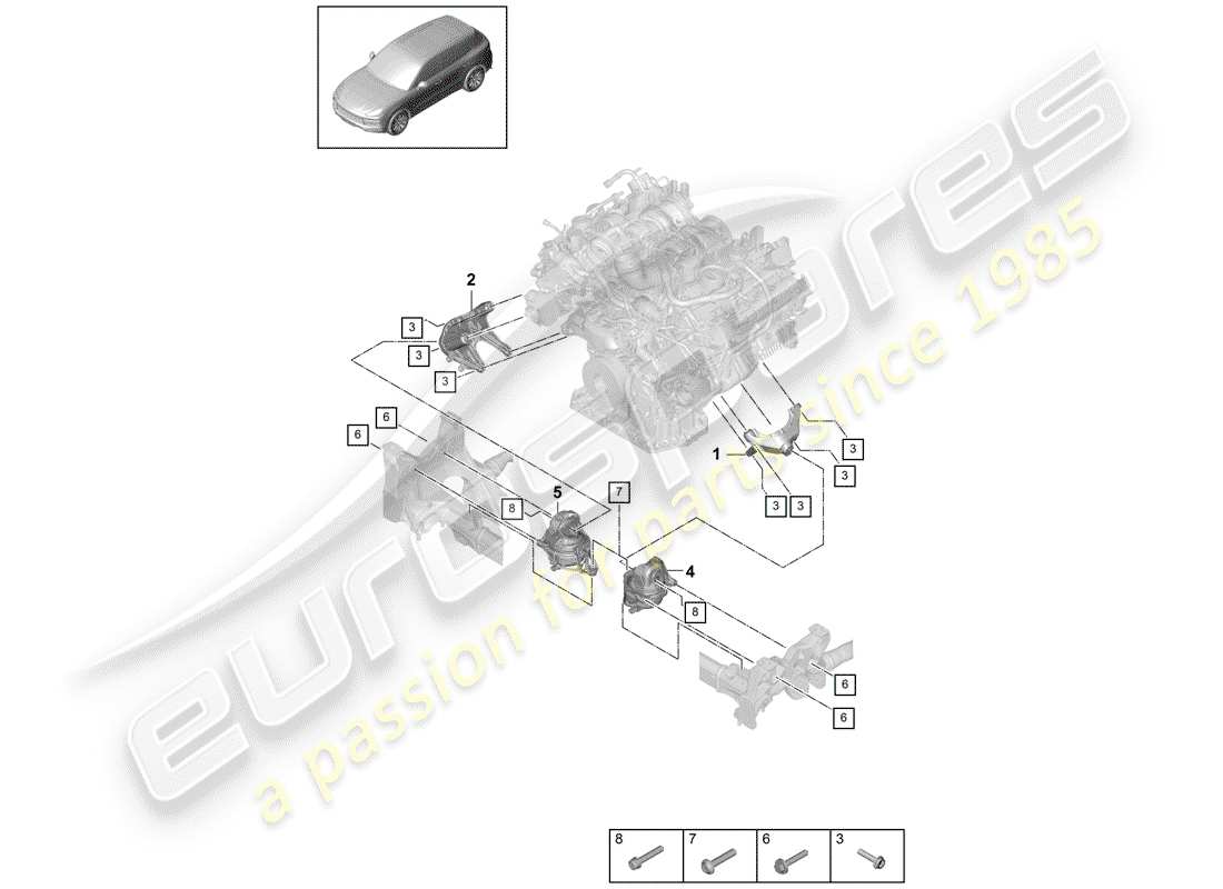 porsche 2018 (cayenne e3 9ya/9yb) engine lifting tackle part diagram