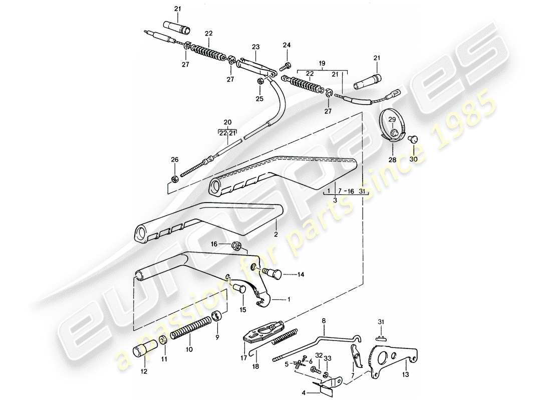 porsche 944 (1989) hand brake lever parts diagram