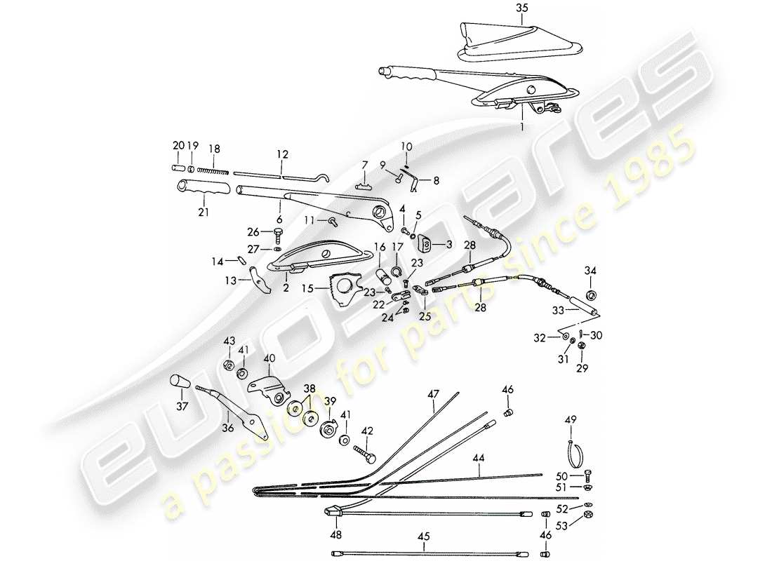 porsche 1966 (911/912) handbrake - heater - actuator - d >> - mj 1967 part diagram