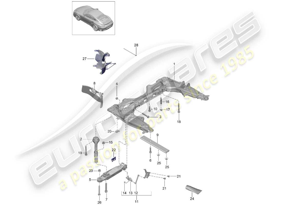 porsche 2015 (991-1 turbo) cross member part diagram