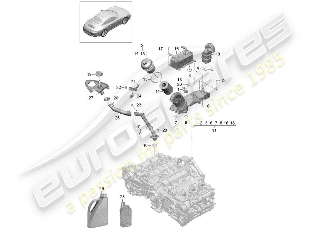 porsche 2020 (991-2) engine (oil press./lubrica.) part diagram