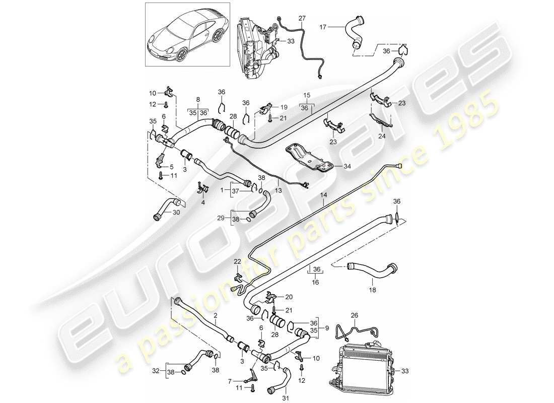 porsche 2009 (997-2) water cooling 2 part diagram