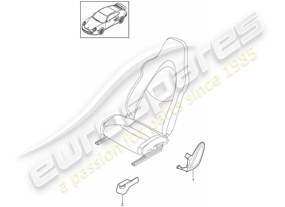 porsche 911 t/gt2rs (2011) front seat parts diagram