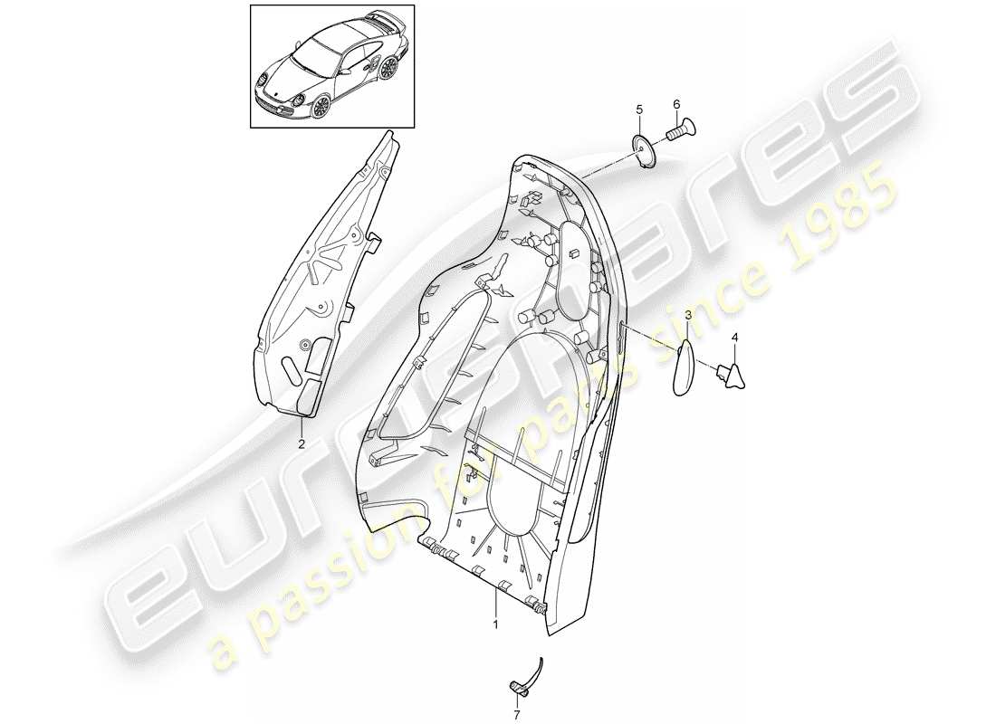 porsche 2011 (997-2 turbo / gt2 rs) backrest shell part diagram