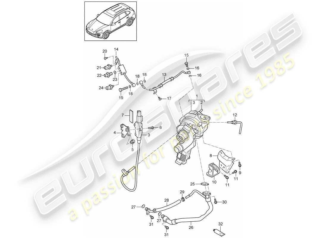 porsche 2011 (cayenne e2 92a) exhaust gas turbocharger part diagram