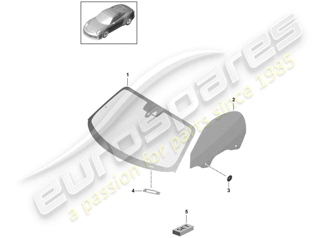 porsche 2020 (991-2 r/gt3/rs) windshield glass part diagram