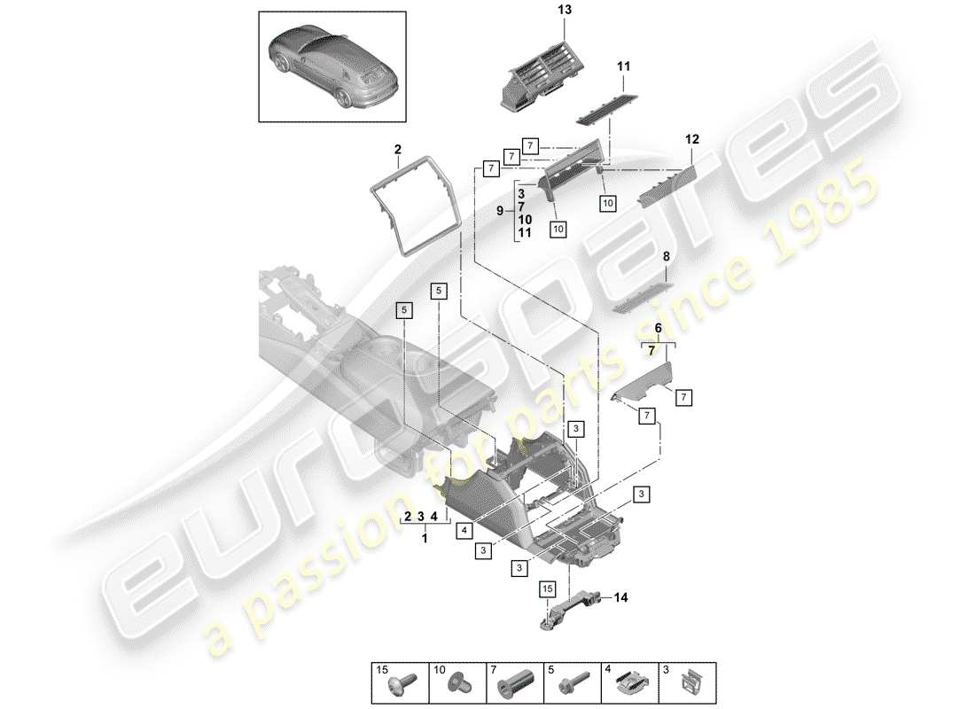 porsche 2017 (panamera 971-1) center console part diagram