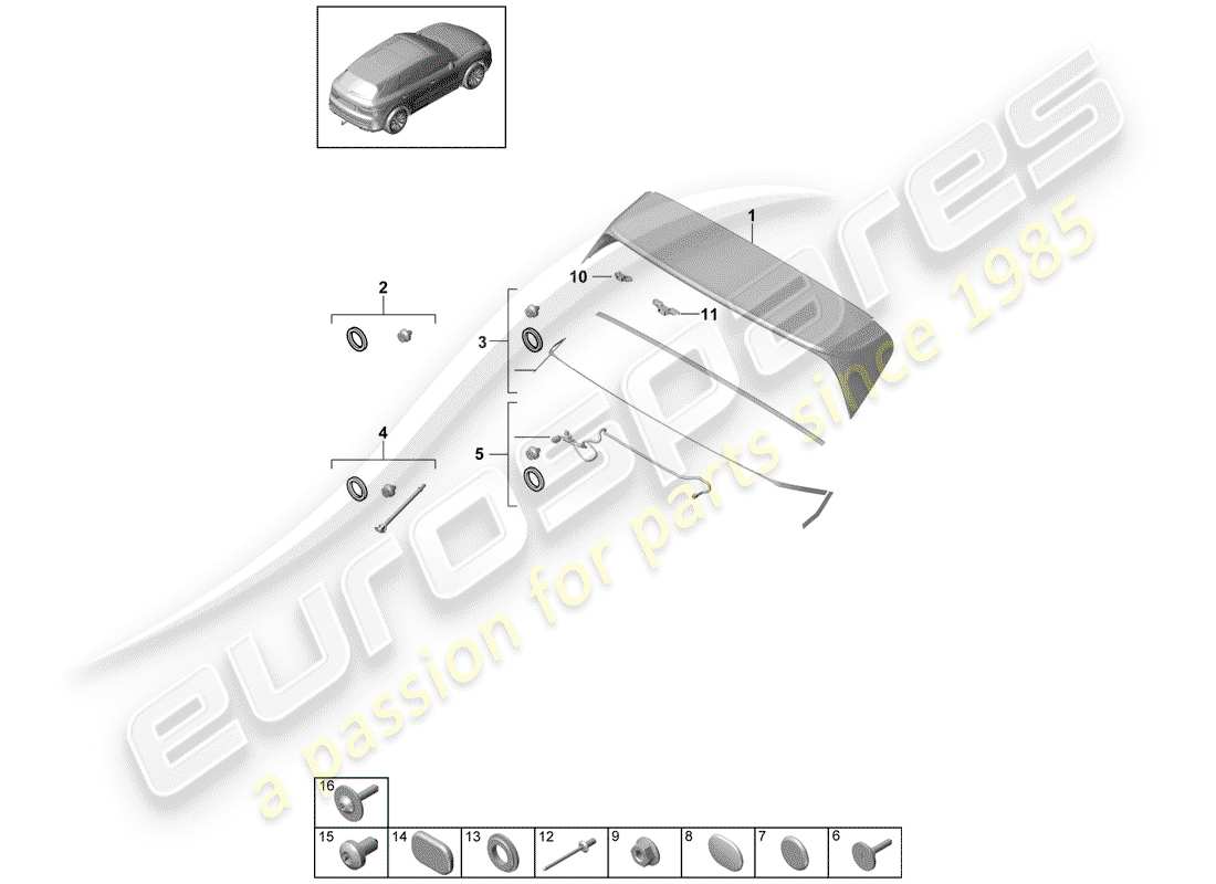 porsche 2019 (cayenne e3 9ya/9yb) rear spoiler part diagram