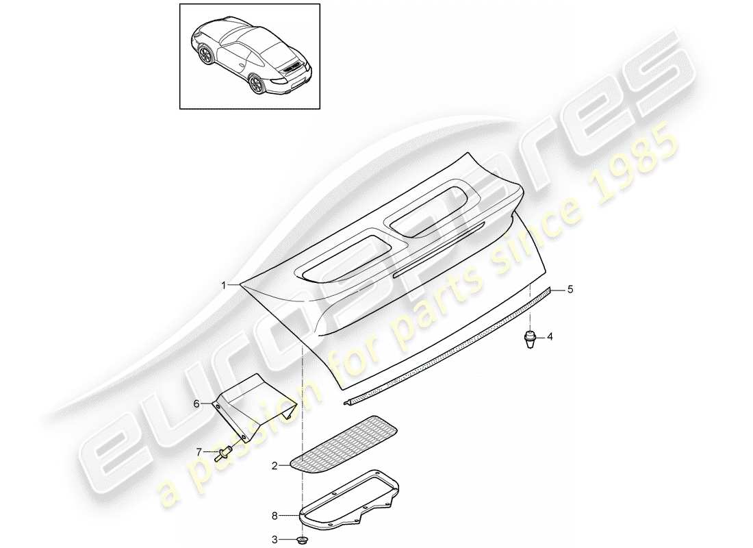 porsche 2012 (997-2) spoiler lid part diagram
