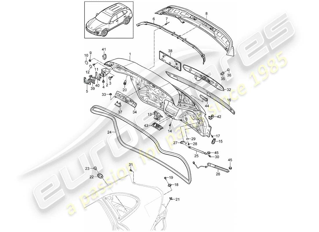 porsche 2014 (cayenne e2 92a) rear trunk lid part diagram
