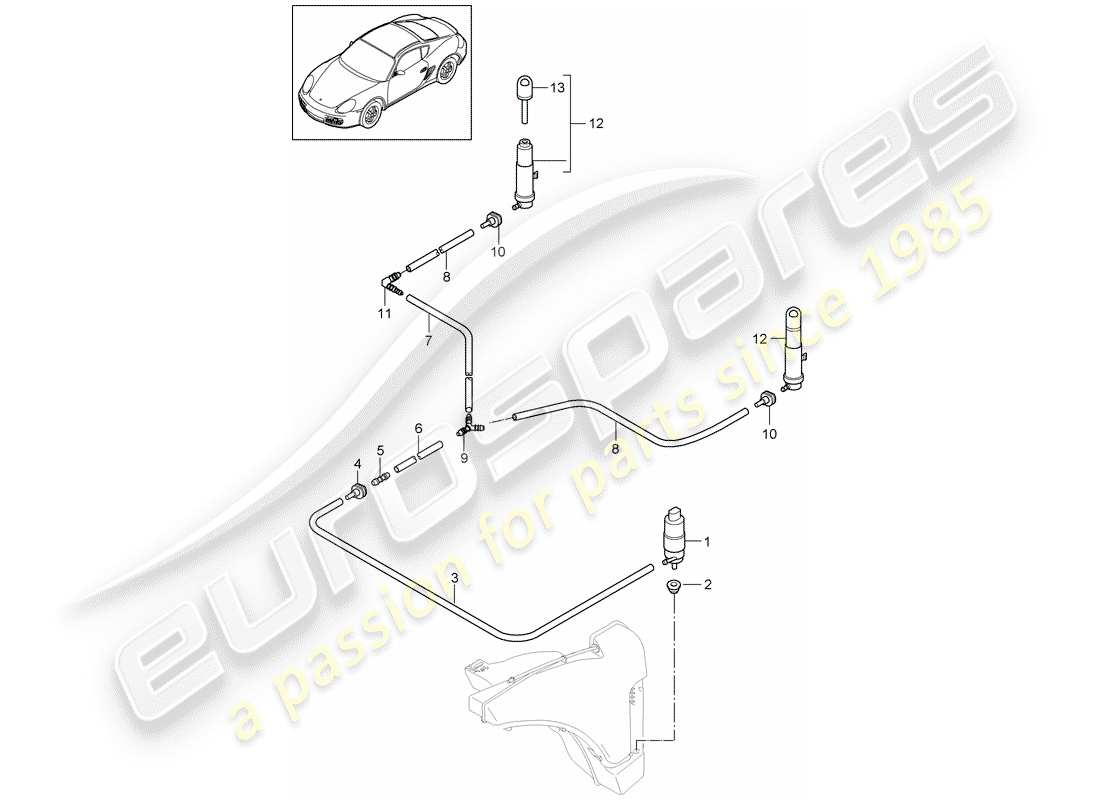 porsche cayman 987 (2009) headlight washer system parts diagram