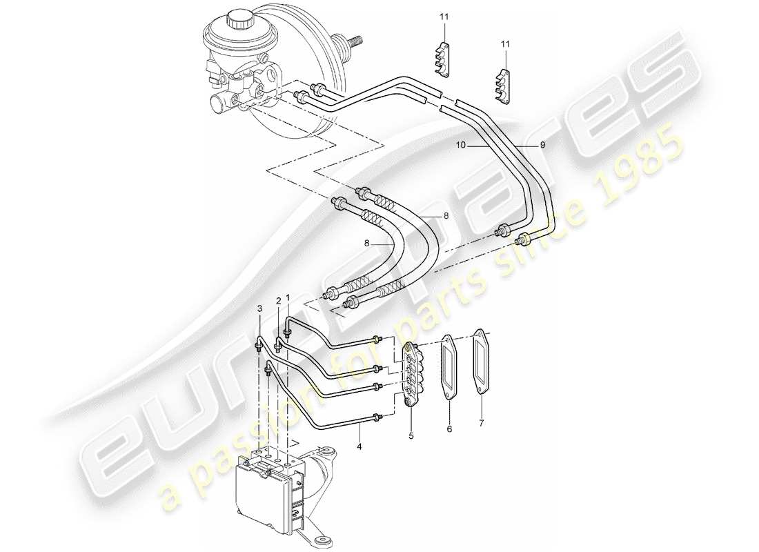 porsche 2007 (997-1) brake lines part diagram