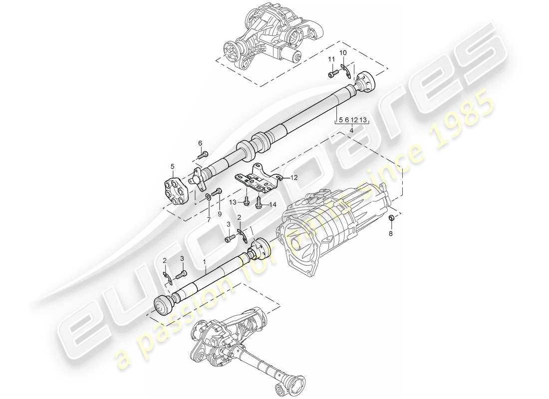 porsche 2005 (cayenne e1 9pa) propeller shaft part diagram