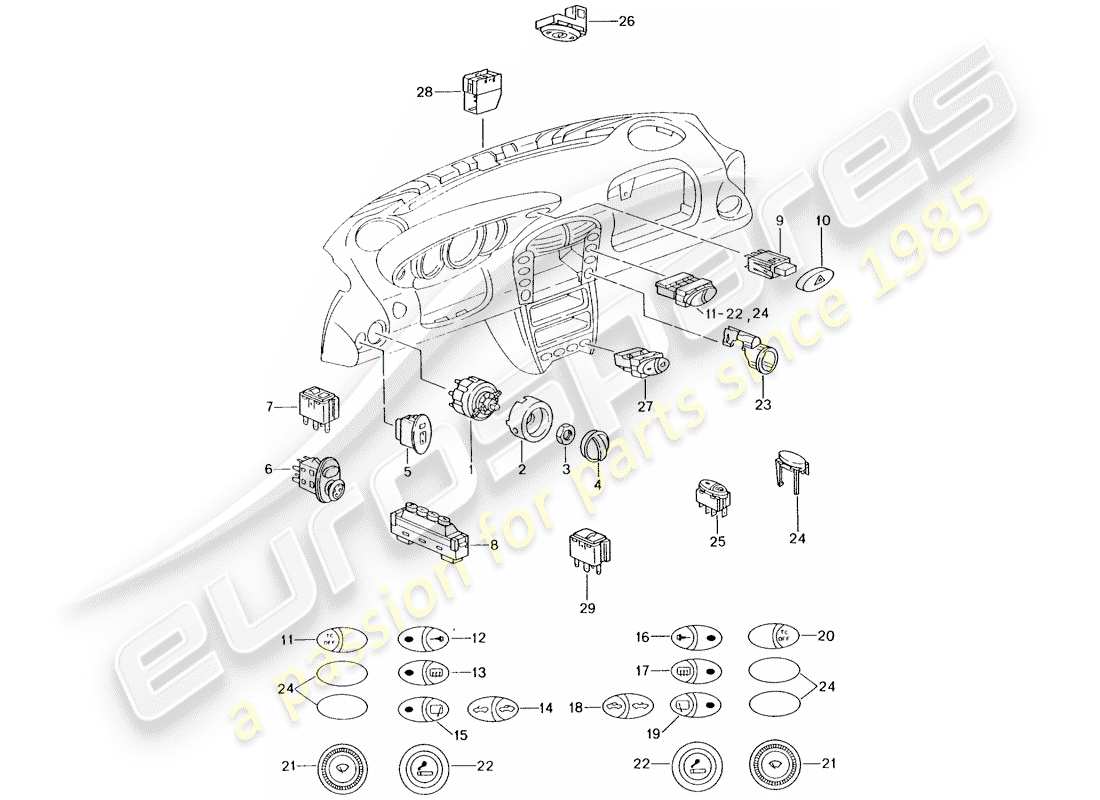 porsche 2005 (996) switch part diagram