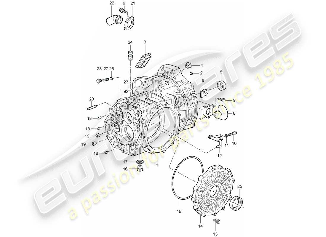 porsche 2005 (996 gt3) transmission case part diagram