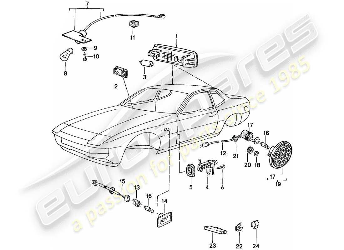 porsche 1988 (924s) interior light - turn signal repeater part diagram