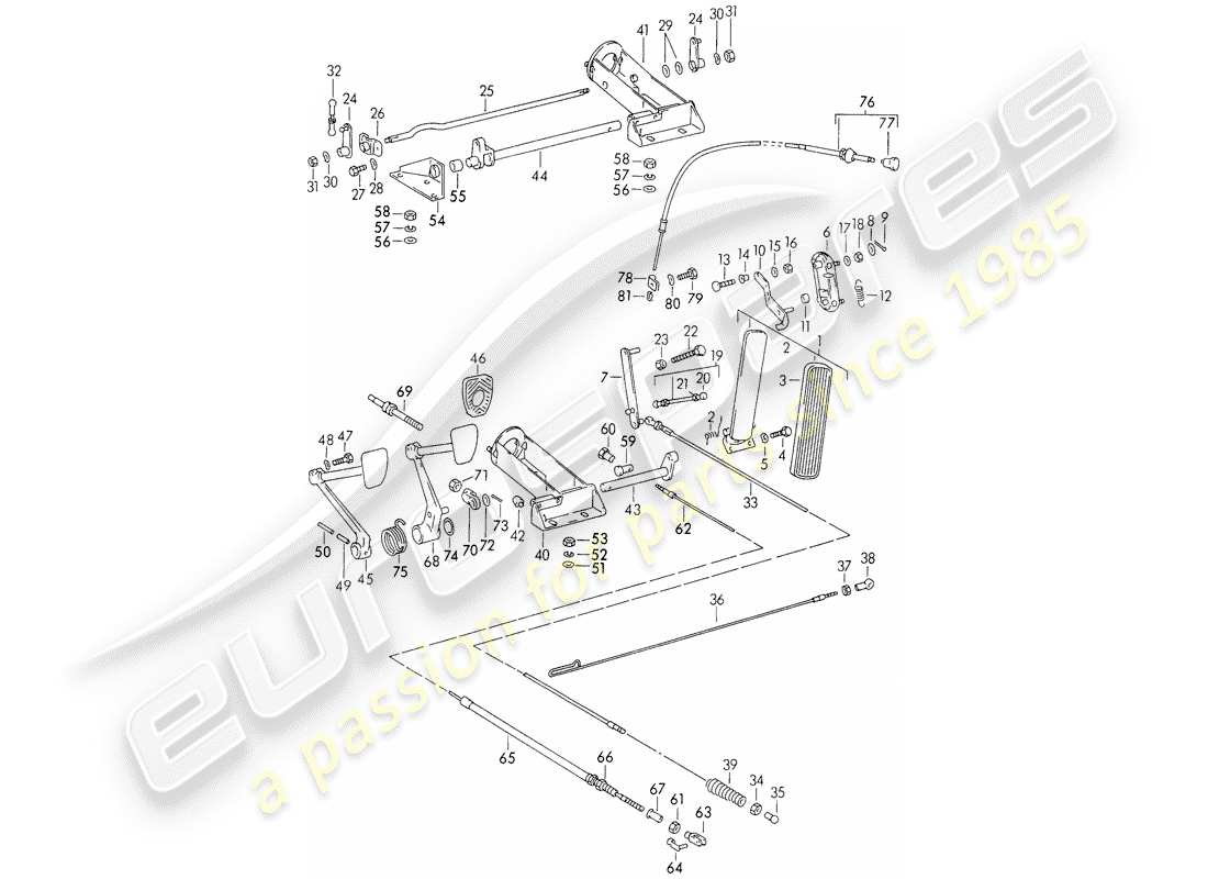 porsche 1958 (356/356a) pedals parts diagram