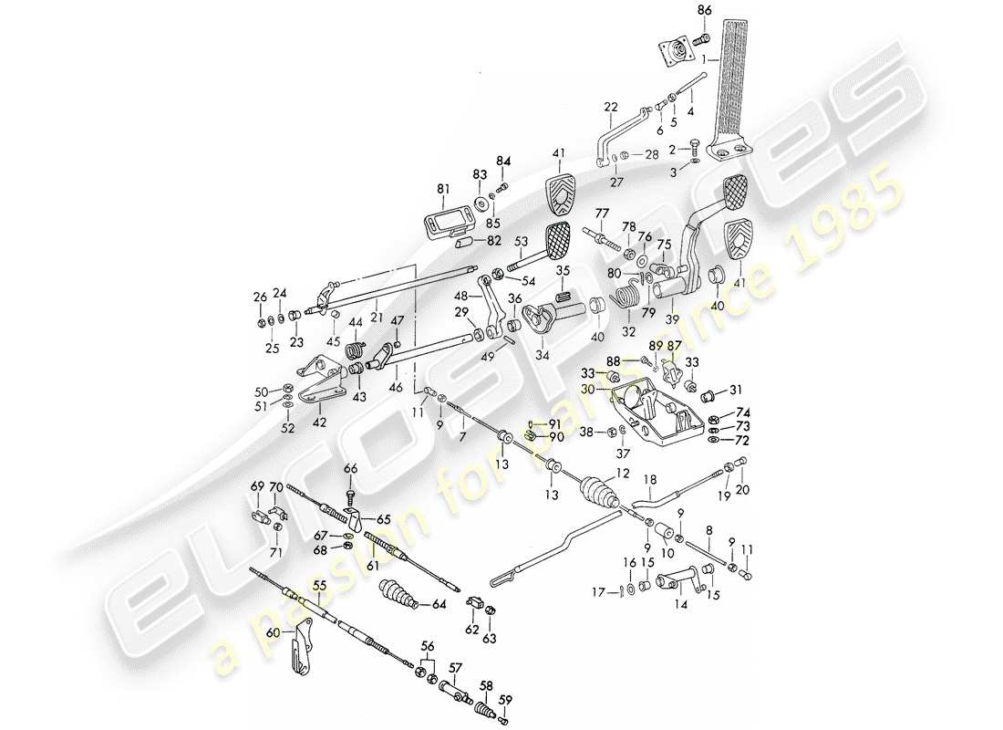 porsche 1972 (911) pedals - for vehicles with - manual gearbox part diagram
