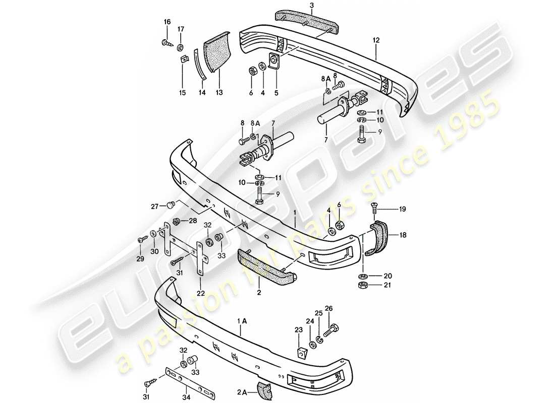 porsche 1988 (924s) bumper - with: - buffer part diagram