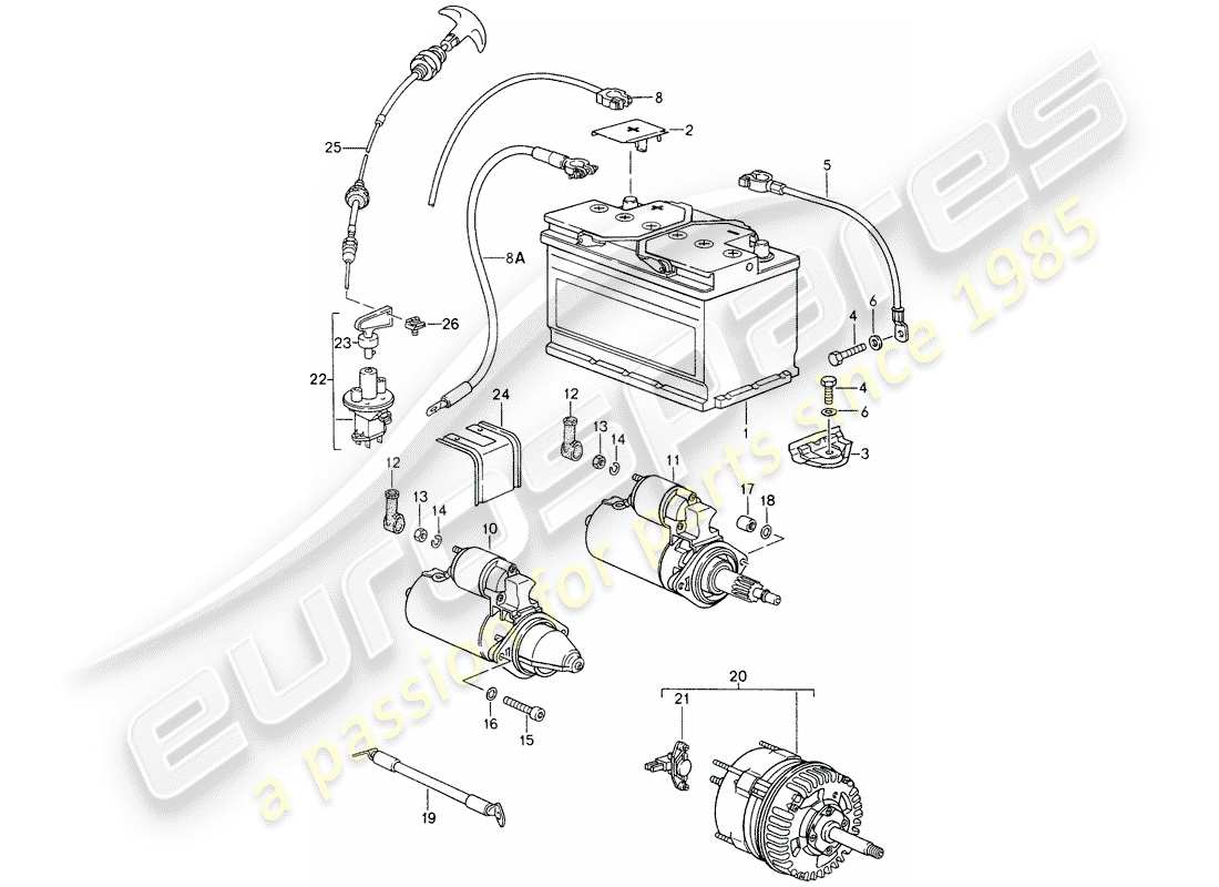 porsche 1997 (993) battery - wiring harnesses - starter - alternator part diagram