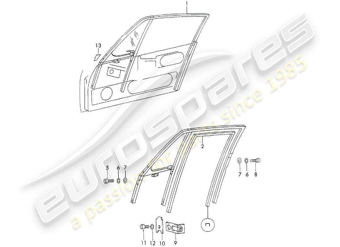 porsche 1973 (911) window frame parts diagram