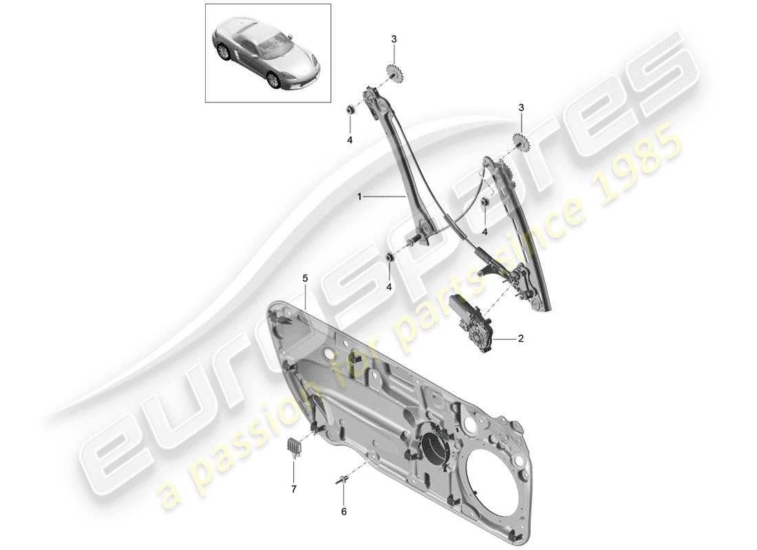porsche 2017 (718 boxster) window regulator part diagram