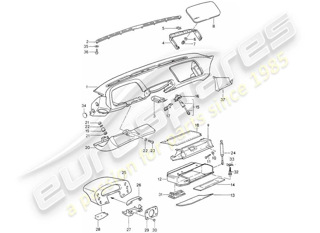 porsche 1991 (928) dash panel trim - airbag - - d - mj 1990>> part diagram