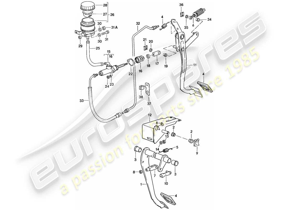 porsche 1986 (924s) brake - clutch - pedals part diagram