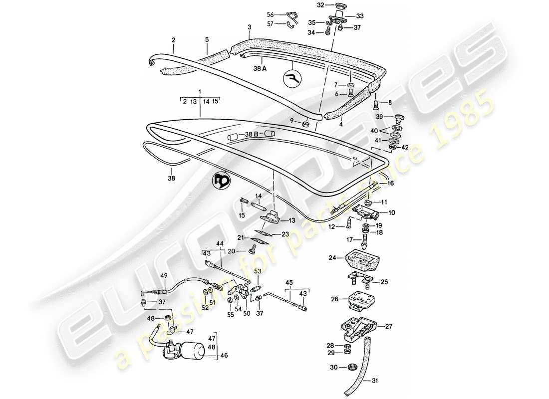 porsche 1986 (944) rear trunk lid - rear spoiler part diagram