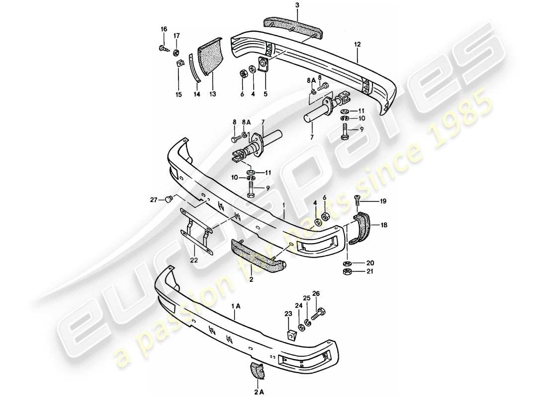 porsche 1985 (924) bumper - with: - buffer part diagram