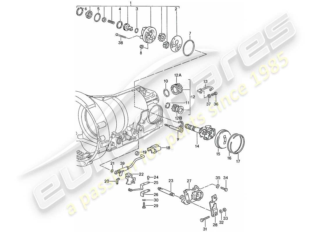 porsche 1990 (928) automatic transmission - transmission case - installation parts part diagram