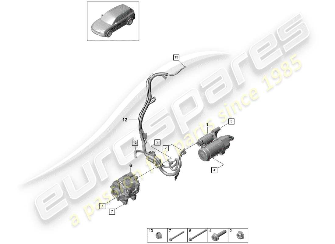 porsche 2018 (cayenne e3 9ya/9yb) starter part diagram