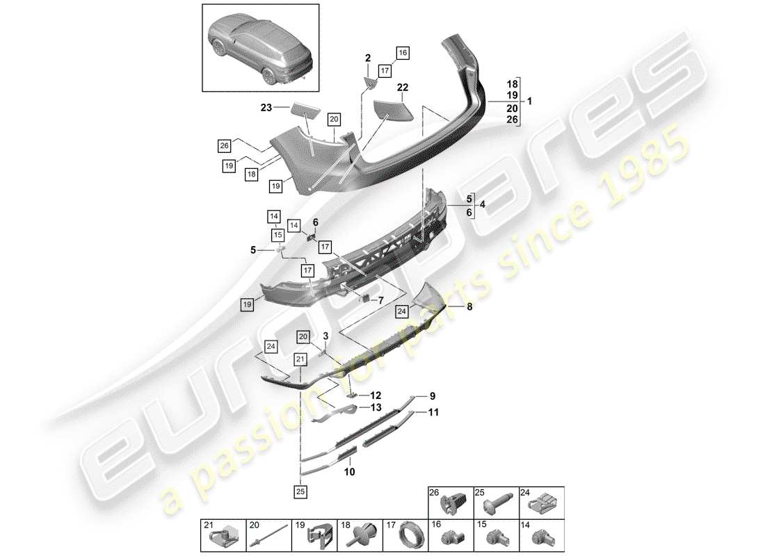 porsche 2019 (cayenne e3 9ya/9yb) bumper part diagram