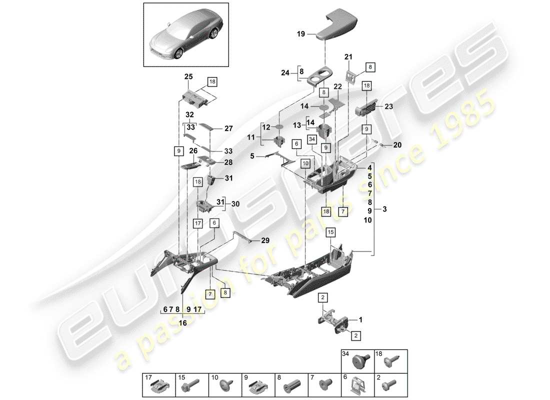 porsche 2017 (panamera 971-1) center console part diagram