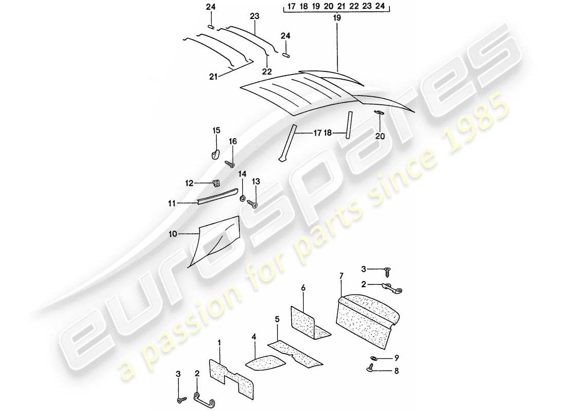 porsche 1974 (911) lining part diagram