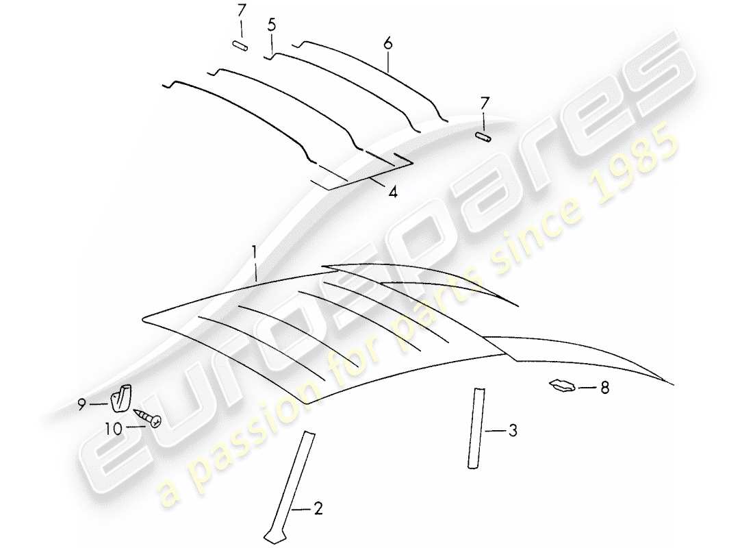 porsche 1973 (911) interior equipment - roof parts diagram