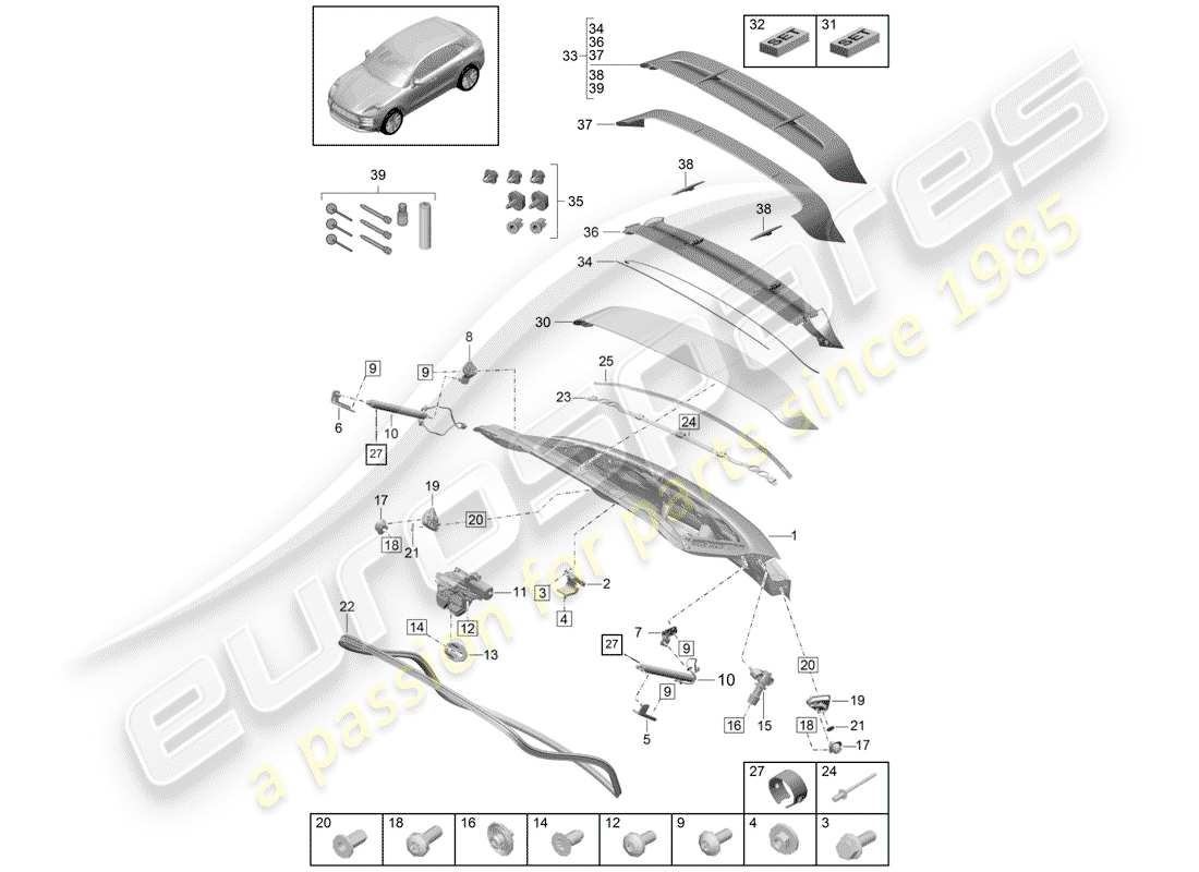 porsche 2019 (macan) rear trunk lid part diagram