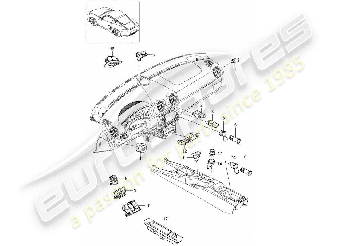 porsche 2009 (987 cayman) switch part diagram